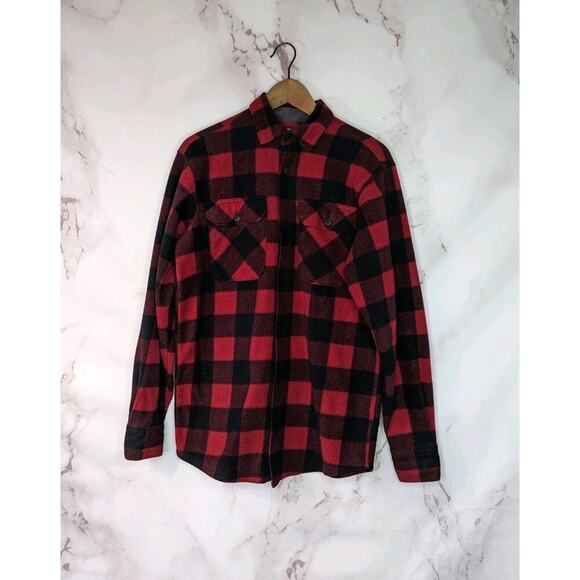 Wrangler Shirt Mens Small Red Fleece Buffalo Plaid Button Up Long Sleeve - Picture 1 of 13